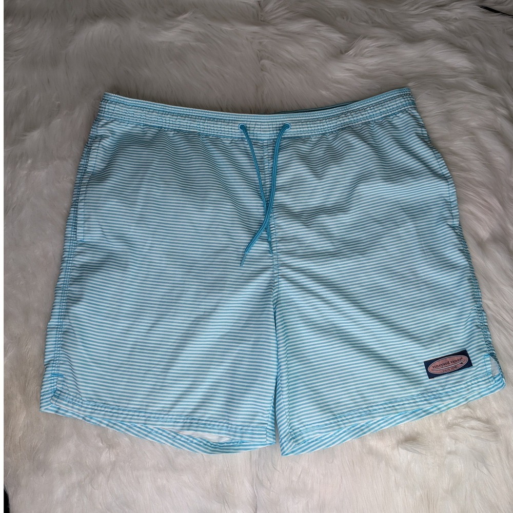 Vineyard Vines Swim Trunks Men XL Blue White Striped Board Shorts 6in Inseam